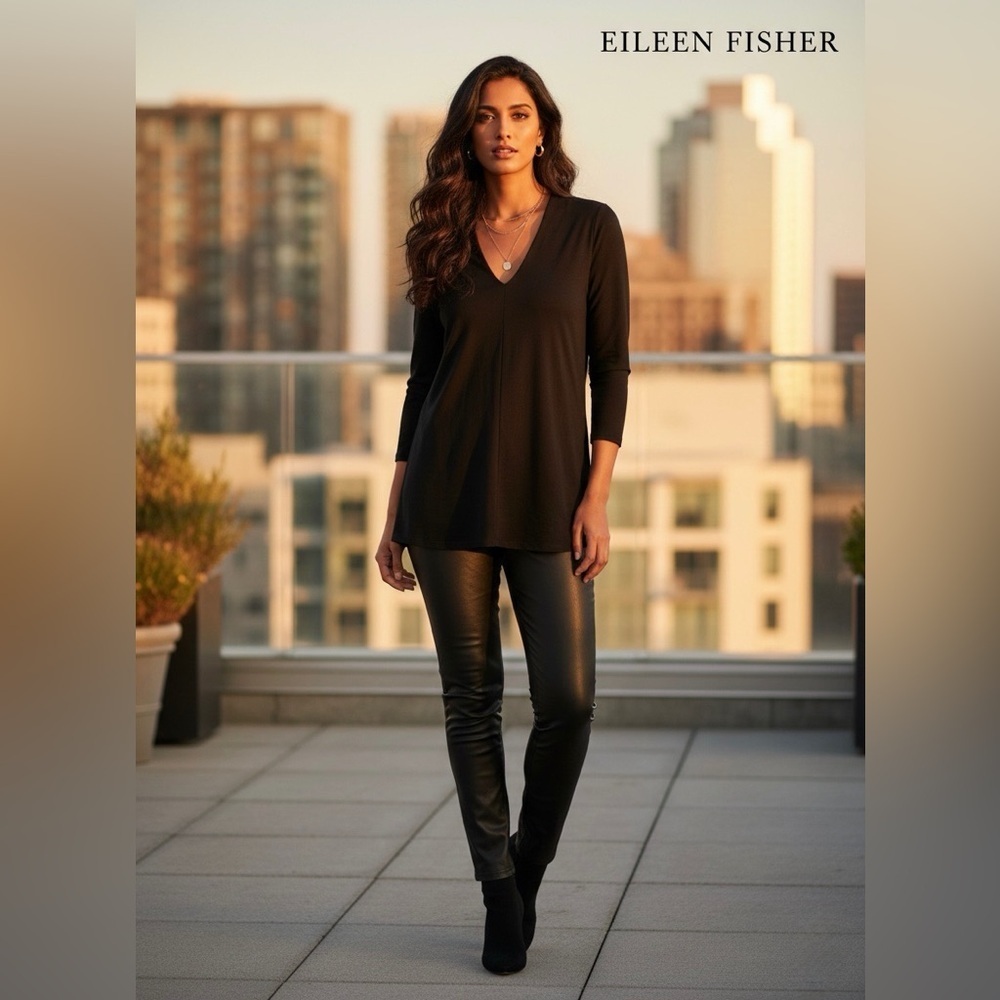 Eileen Fisher Women's Black V-neck Tunic Top size M/M